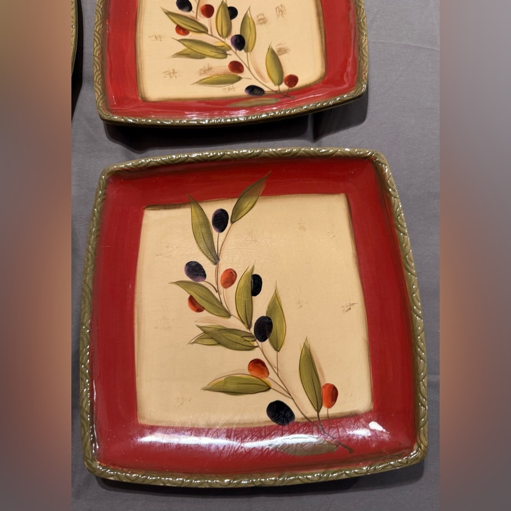 2 Clay Art “Antique Olive” dinner plates 11”